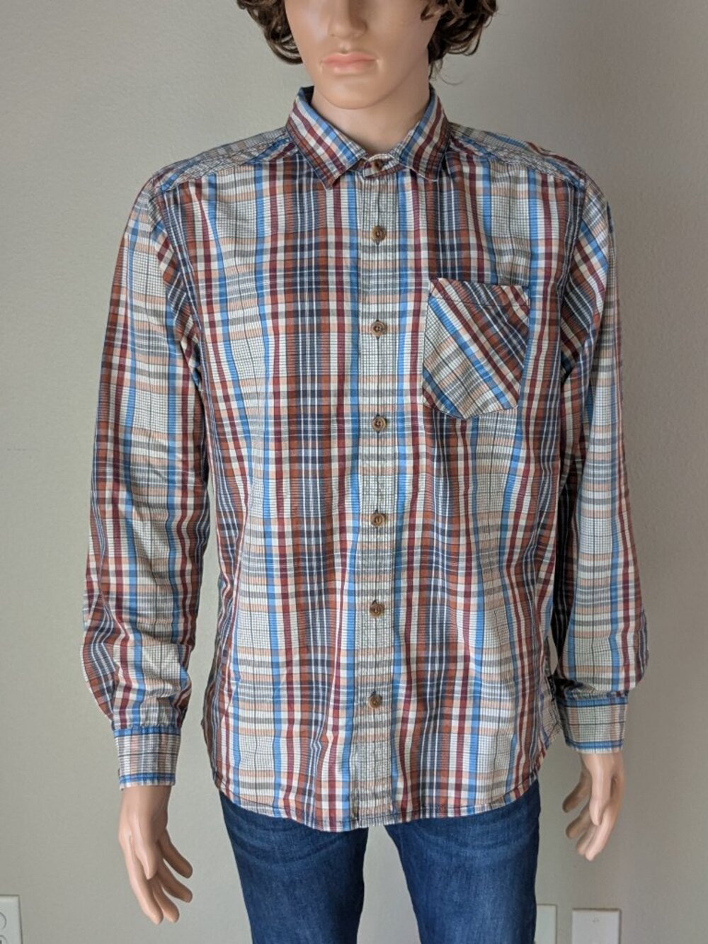 PrAna Button Up Shirt Men's Large Plaid Fletcher Long Sleeve